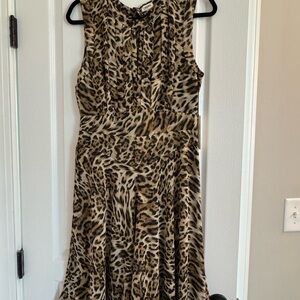 L'AGENCE Brown Leopard Print Midi Dress